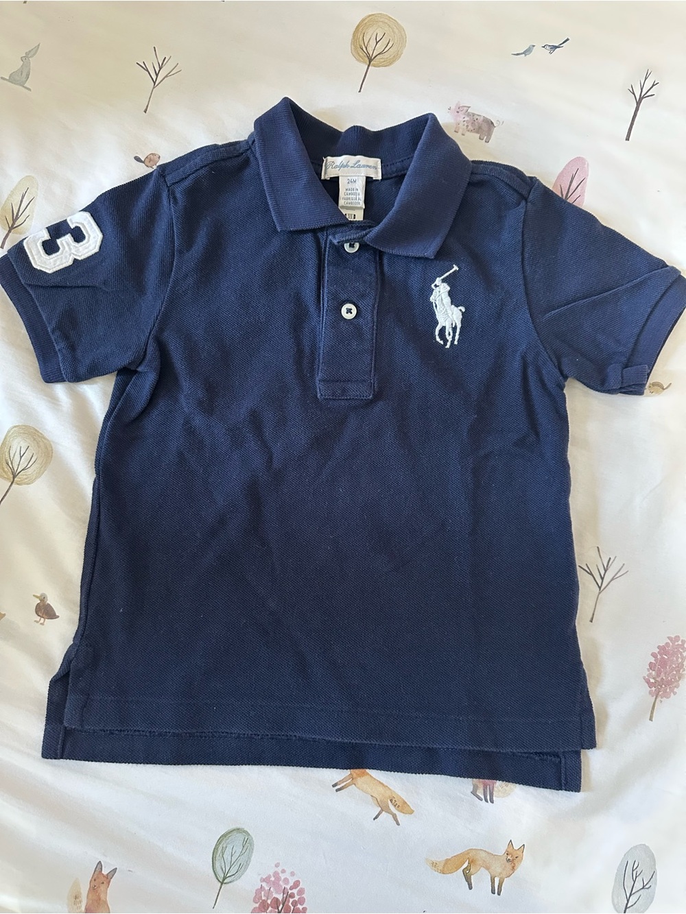Ralph Lauren Navy Polo with White Pony & Sleeve Number